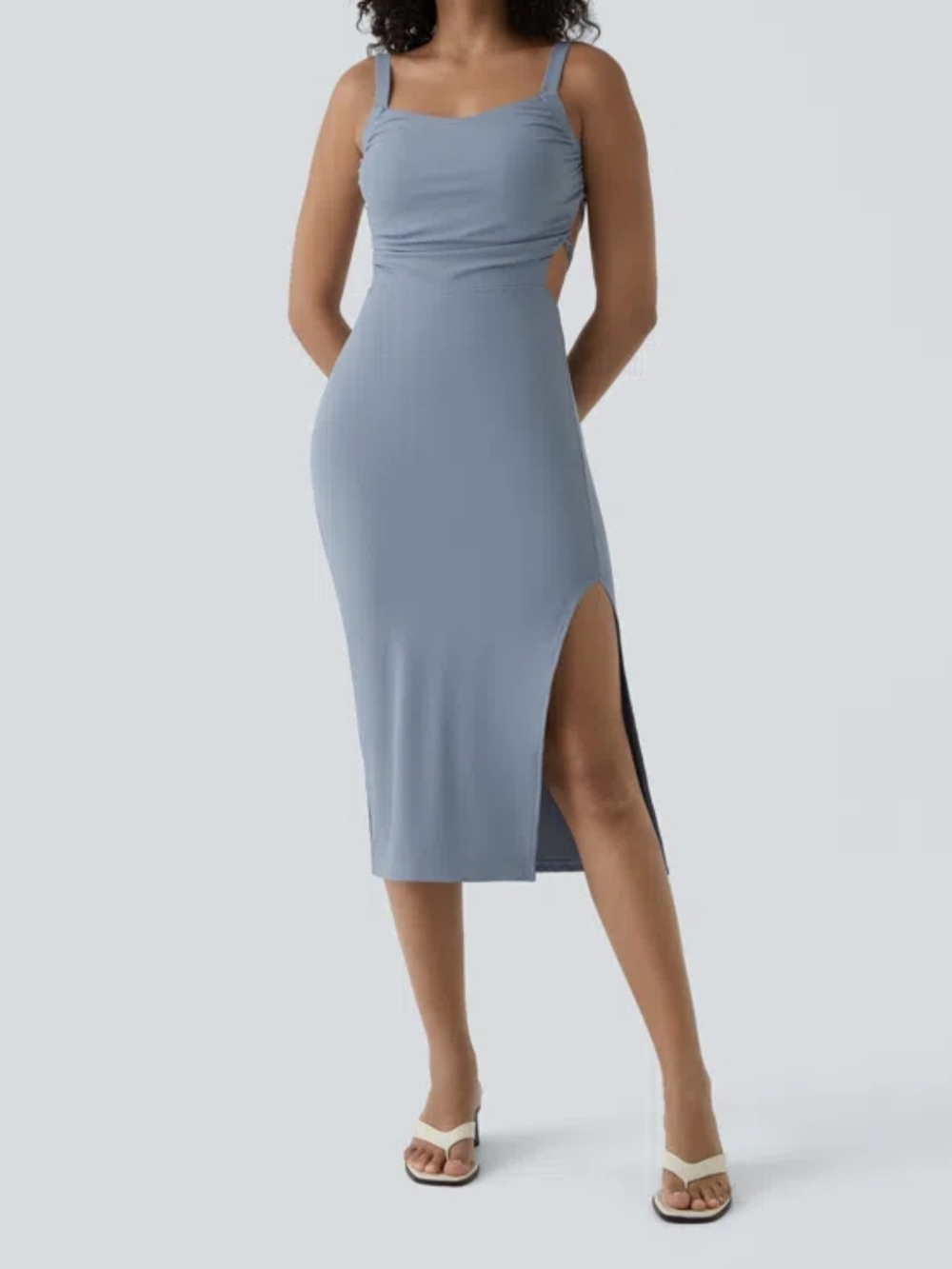 Halara SoftlyZero™ Airy*
Ruched Lace Up Bodycon Midi Casual Dress Size L